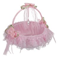 Magideal - Cesta De Boda Accesorio Para Flores Cesta Para Niña Cesta Tradicional De Poliéster Con Lazo Romántico Para Flores Adecuada Para Ceremonias Celebracion Rosado