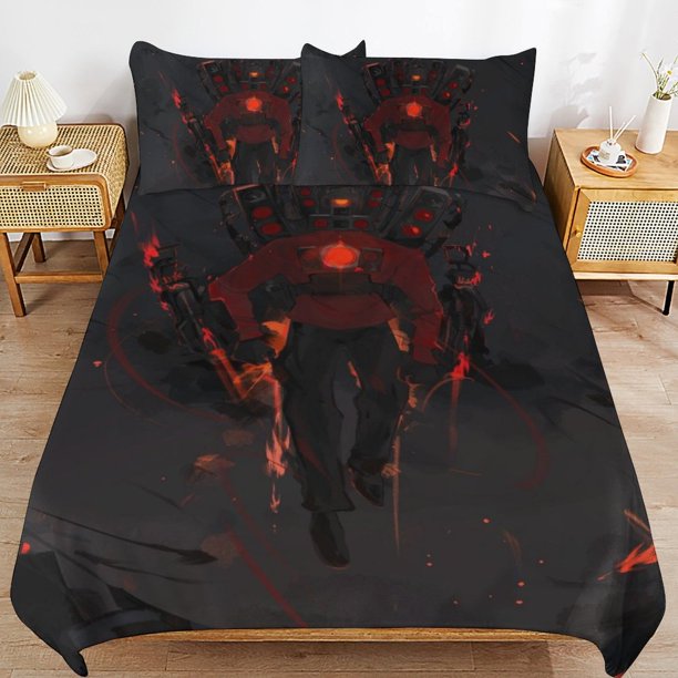 Skibidi Toilet Bedding Set Duvet Cover Comfortable and Lightweight Cartoon Bedding 3 Piece Bed Set