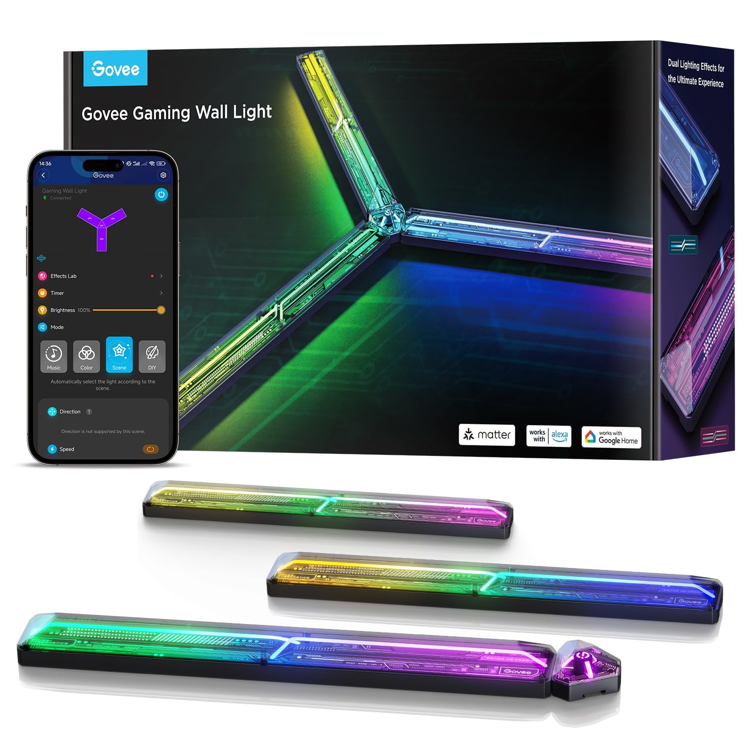Lámpara De Pared Para Videojuegos Govee Rgbic Glide Work W/ Matter Alexa Google