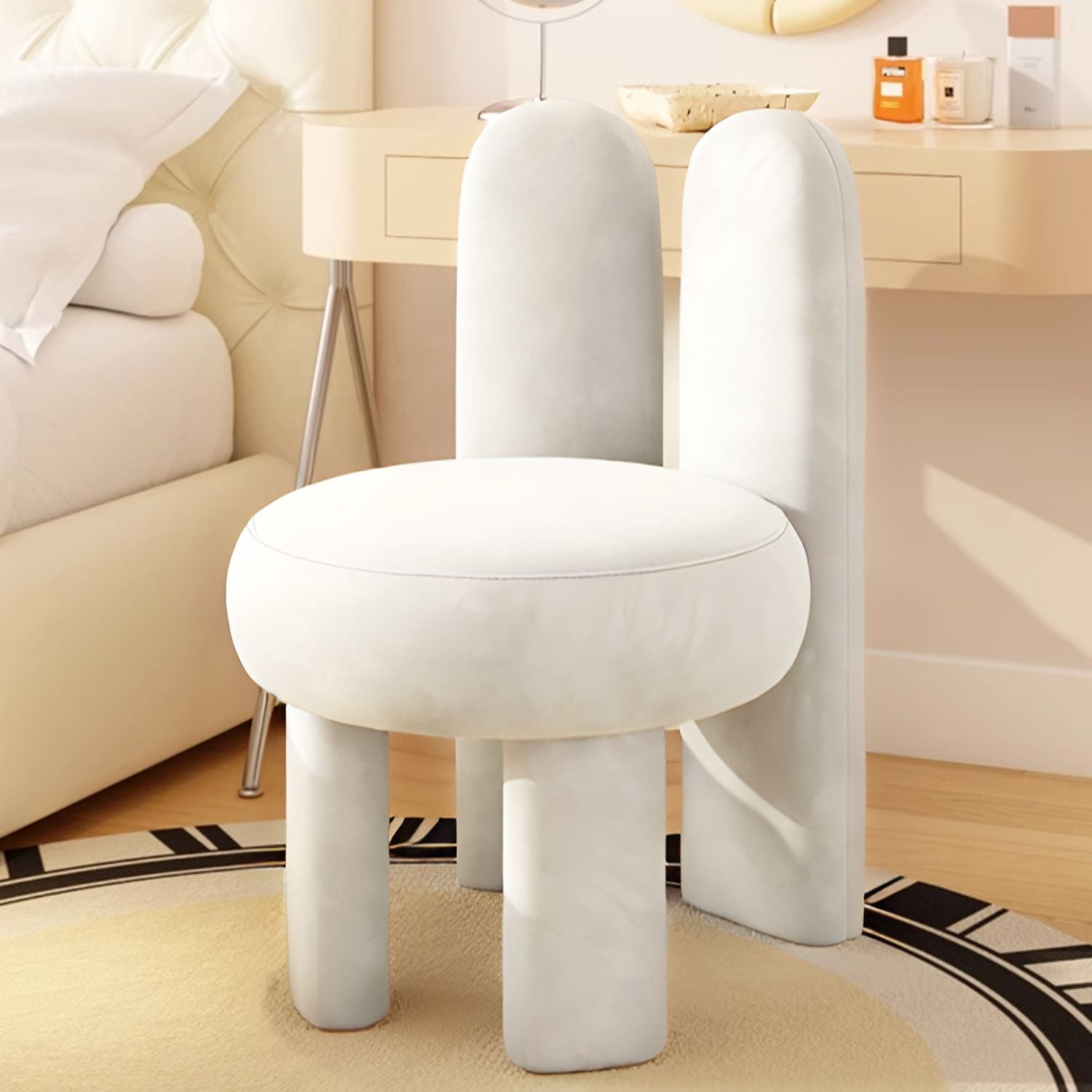 Santú Home & Deco - Silla Taburete Tocador De Terciopelo Blanco