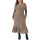thumbnail image 1 of Agnes Orinda Conjuntos de Halloween Vestido de Mujer Talla Grande Cuello Redondo de Punto Acanalado Manga Larga Dobladillo con Volantes Vestidos Casuales de Invierno Mixi 4X Caqui, 1 of 5