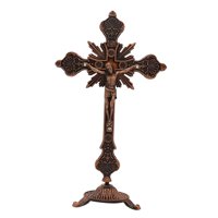 Bothyi - Crucifijo De Pie 10 Pulgadas Cruz De Mesa De Metal Para Mesa Capilla Decoración Del Hogar Rojo Antiguo