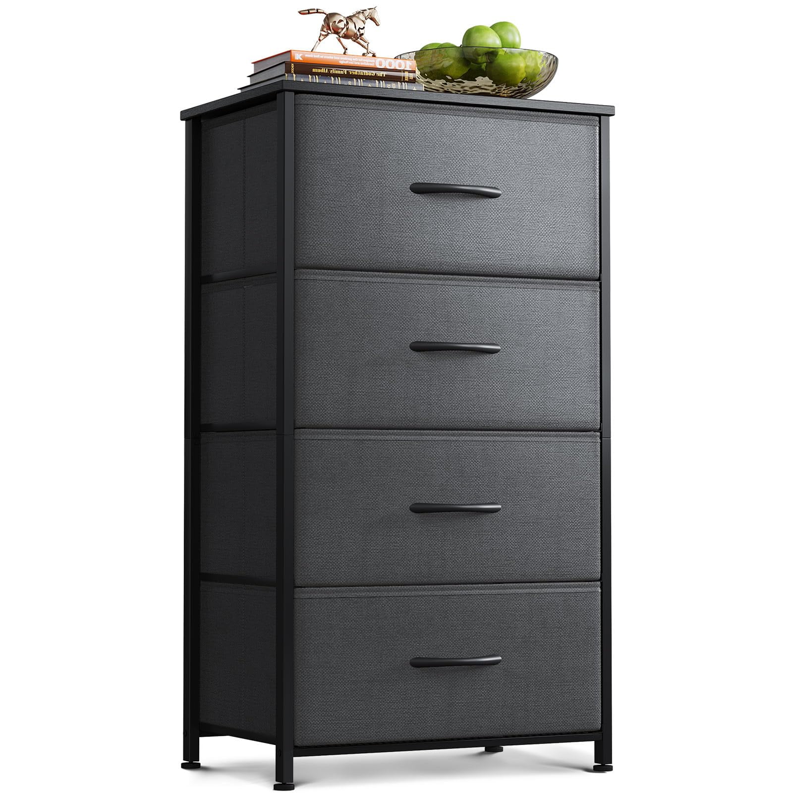 Cómoda Aodk Con 4 Cajones De Almacenamiento Para Dormitorio, Color Gris Oscuro