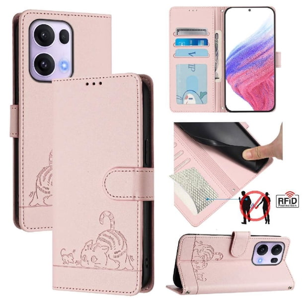 Funda tipo cartera FOXDOCK para Oppo Reno13 Pro con soporte, ranuras, RFID, diseño de gato