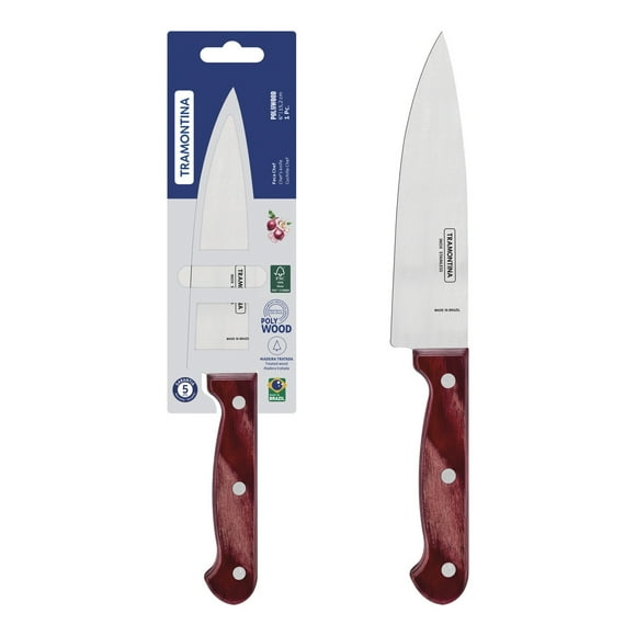 Cuchillo Chef Tramontina Polywood con lámina de acero inoxidable y mango de madera rojo 6"