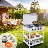 Line - Cocina Encimera A Gas Licuado 5 Platos Con Mesa + Kit De Instalación Cocinilla Blanco