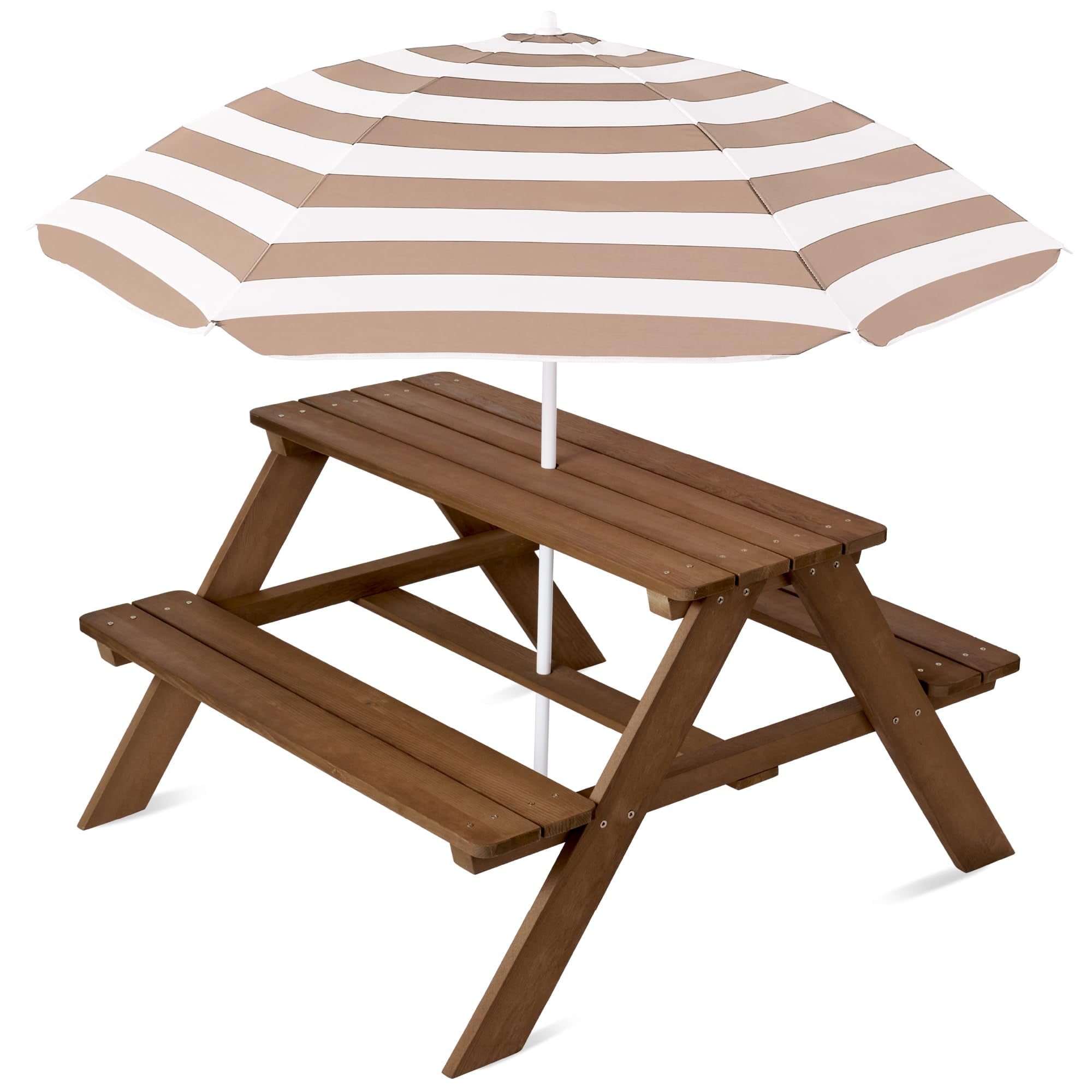 Mesa De Picnic Infantil De Madera Best Choice Products, Mesa De Actividades Al Aire Libre Y De Comedor Con Sombrilla Plegable Ajustable Y Asientos Integrados - Nogal/beige