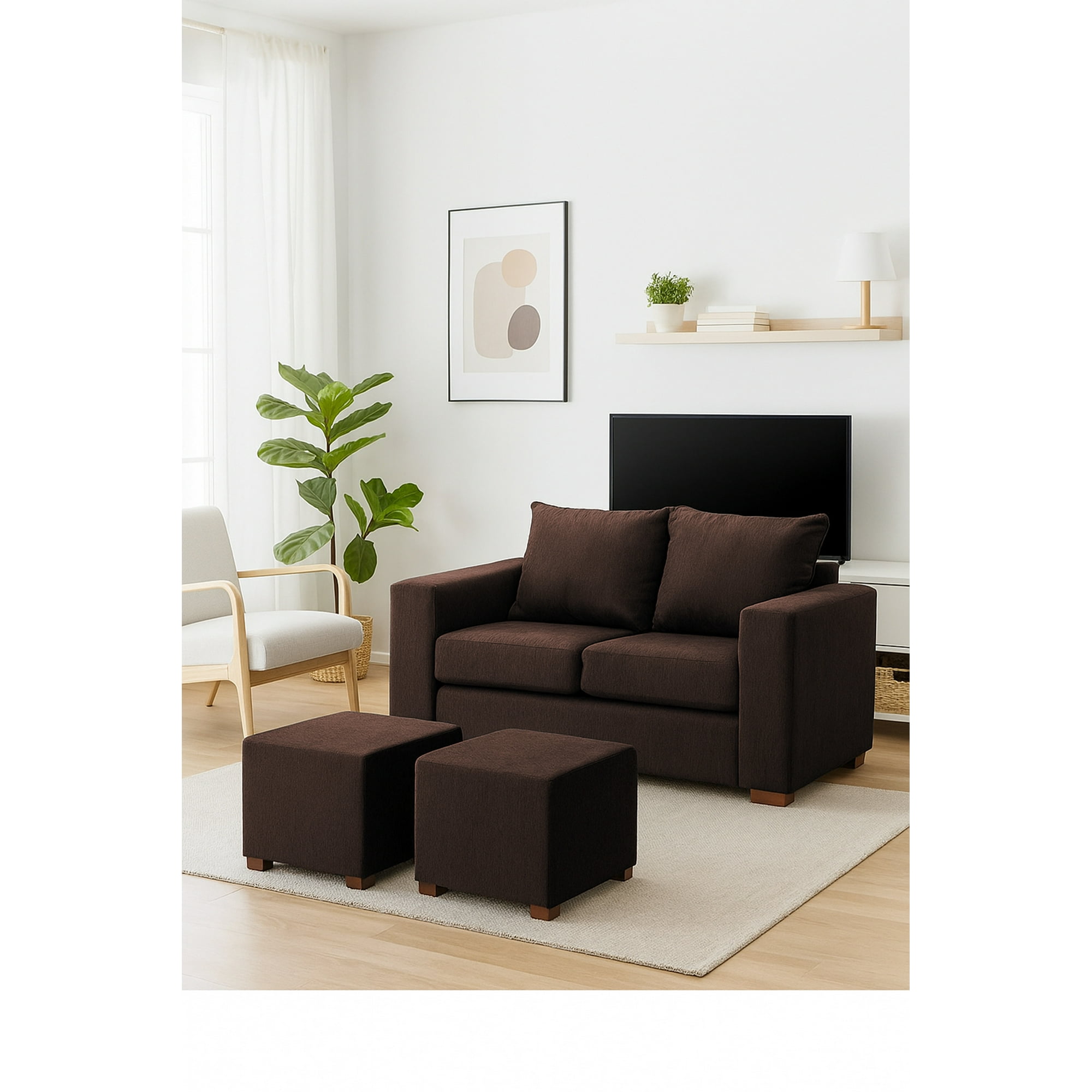 Dkora - Living Cedric 2 Cuerpos + 2 Pouf Café