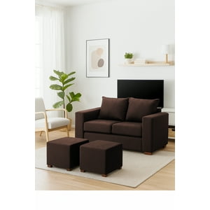 Dkora - Sofá Cedric 2 Cuerpos + 2 Pouf Café