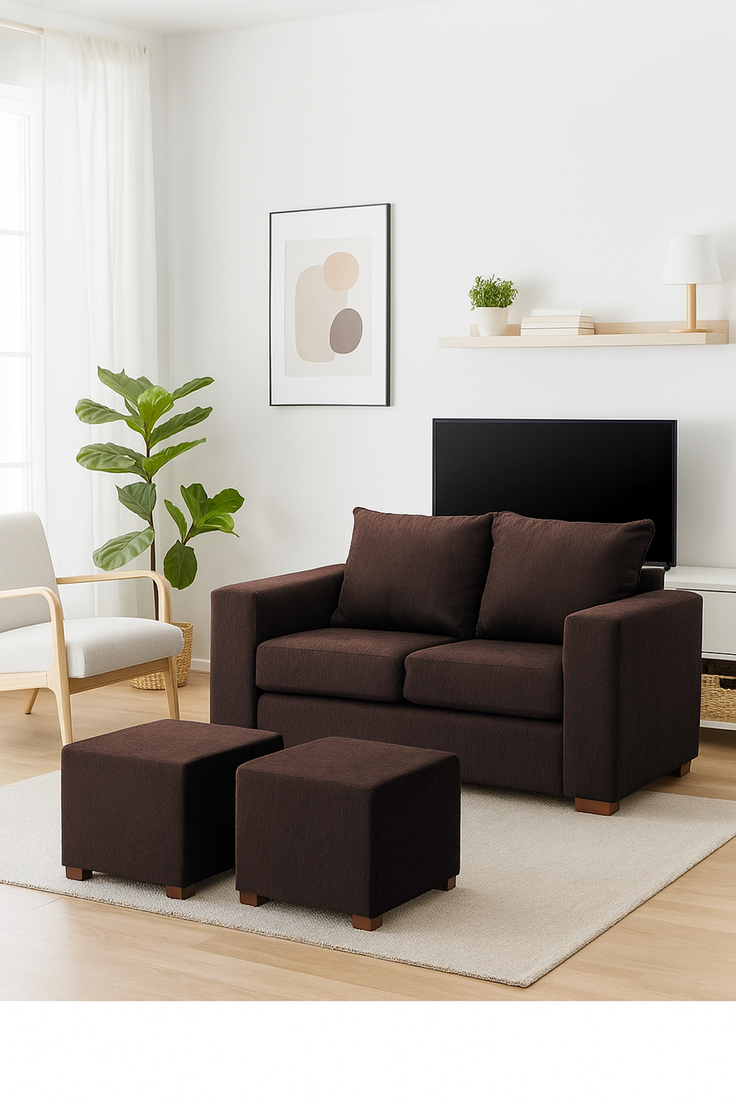 Dkora - Living Cedric 2 Cuerpos + 2 Pouf Café
