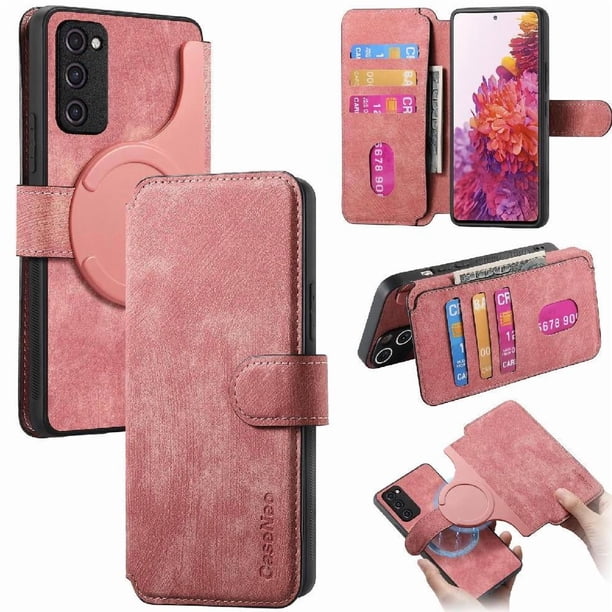 Funda Billetera Magnética para Samsung Galaxy S20 FE Soporte Tarjetas Desmontable Rosa