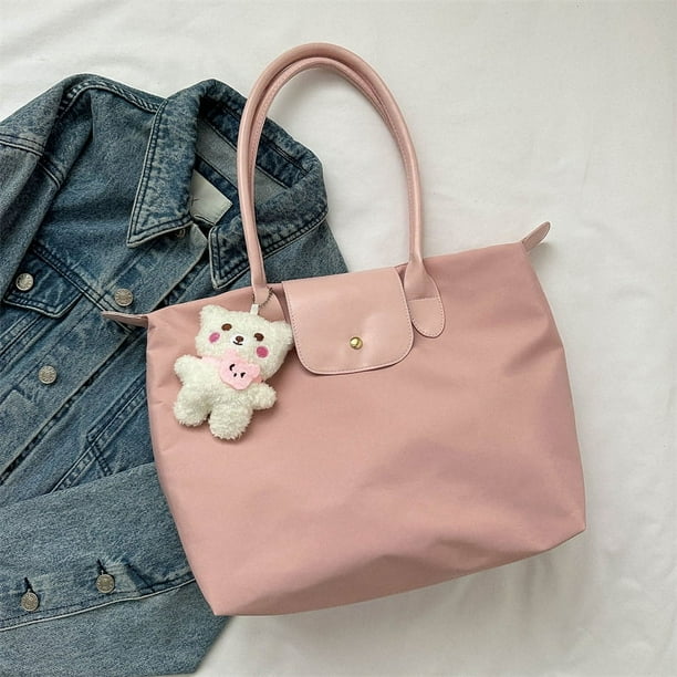 Simple Nylon Tote Bag For Women, Large Capacity Shoulder Bag, Lightweight School And Travel Handbag