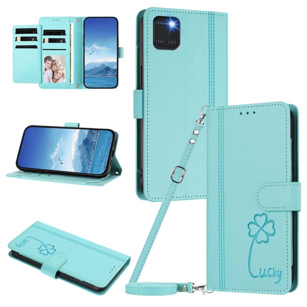 Funda Cartera Trébol para Samsung Galaxy Note 10 Lite con Ranuras Tarjetas y Carga Inalámbrica Verde menta