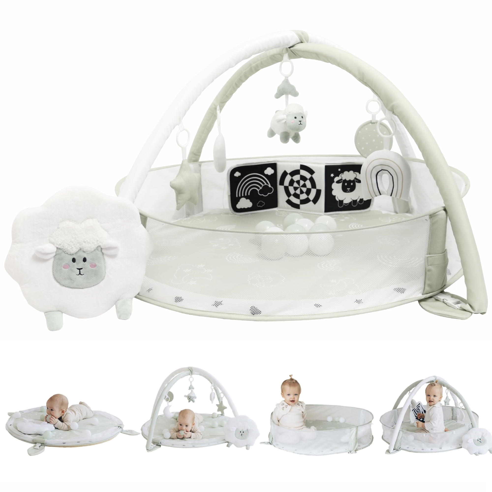 Juego Mat & Play Gym Aila+aiden, 6 En 1, Xl, Actividad Para Bebés, Salvia