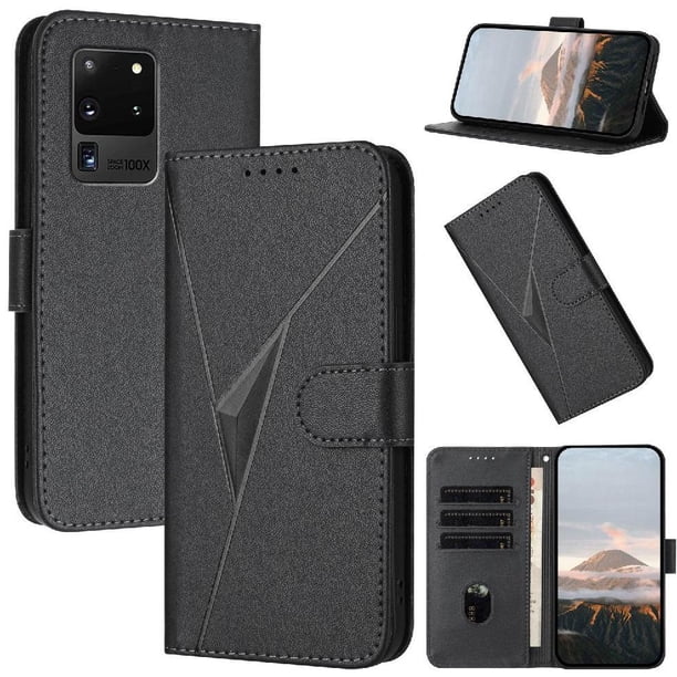 Funda Cartera Fibra de Carbono para Samsung Galaxy S20 Ultra con Soporte y Cierre Magnético Negro
