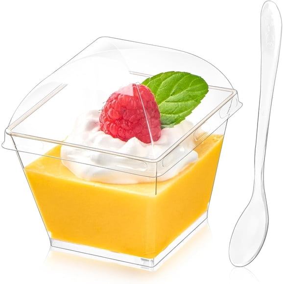 50 vasos Zezzxu para postre con tapas y cucharas