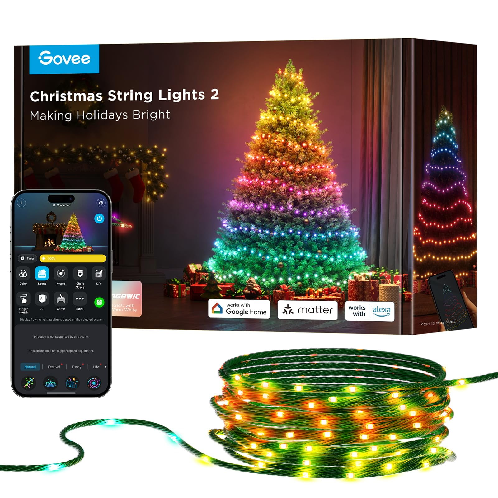 Luces Navideñas Govee Rgbwic De 99 Pies Y 300 Led Con Mapeo De Formas