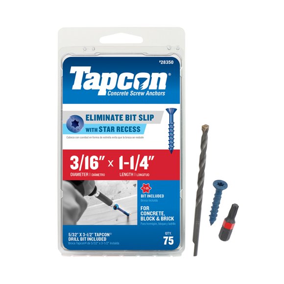 Anclajes de Concreto Tapcon 3/16 x 3,2 cm Cabezal Estrella 75 piezas
