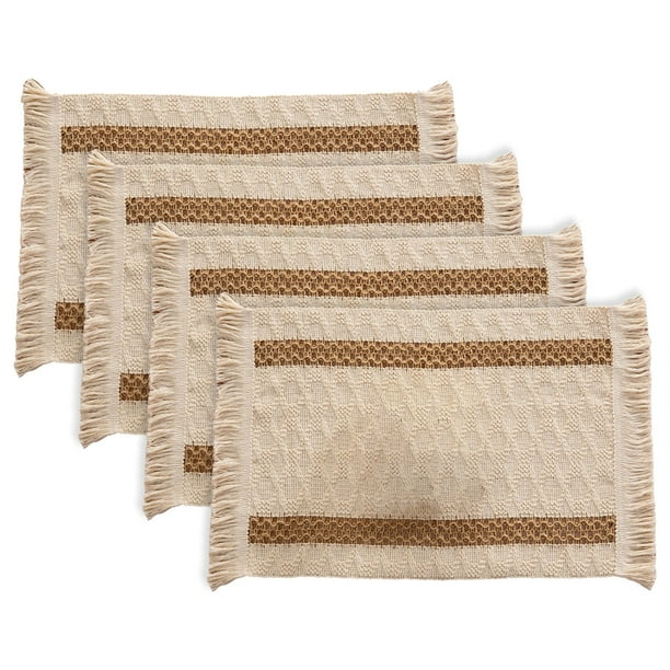 Juego de 4 manteles individuales bohemios, decoración de mesa tejida y manteles individuales de estilo rústico, bolsas de algodón natural, mesa de comedor y cocina
