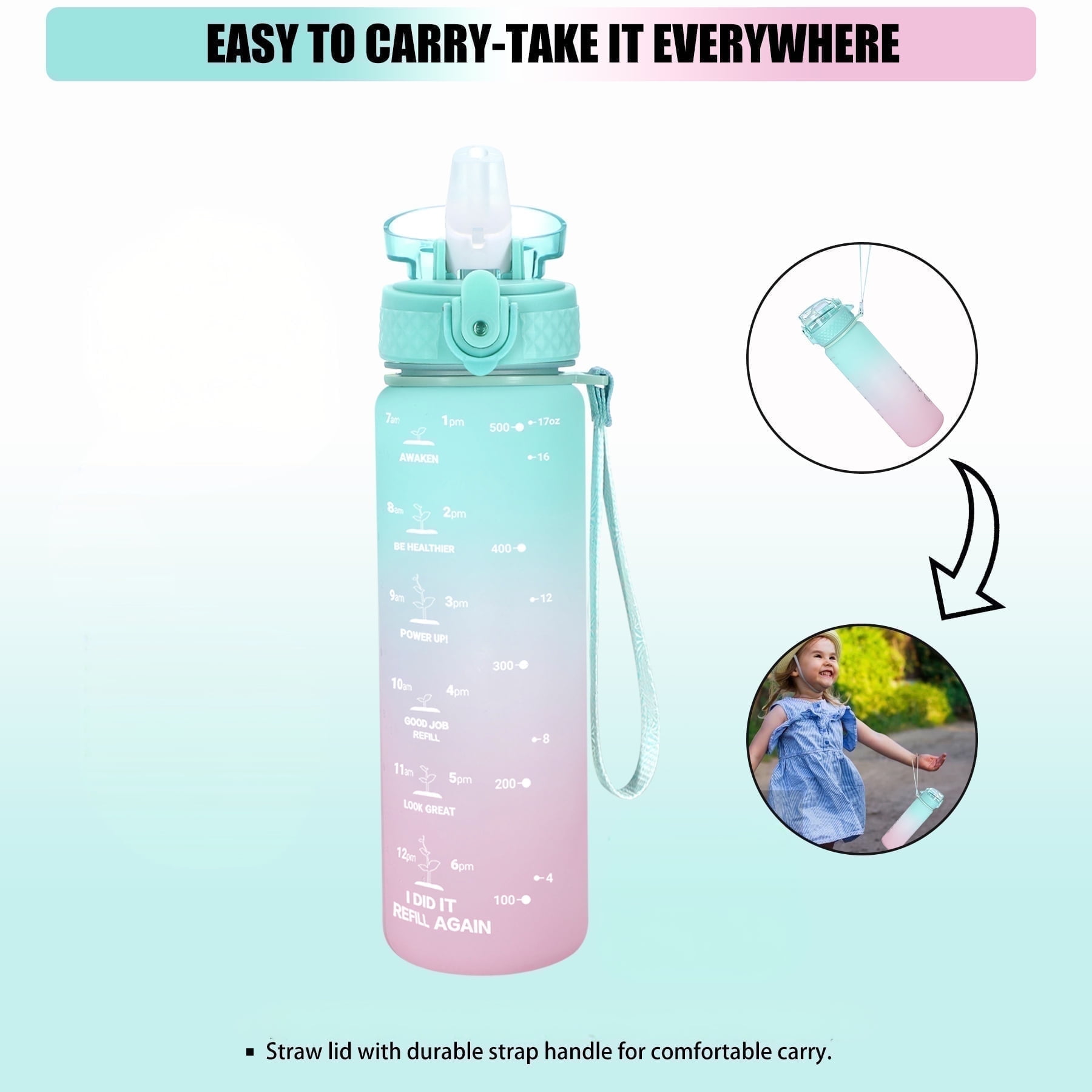 Botella De Agua Infantil Oldley 500ml Rosa Y Verde