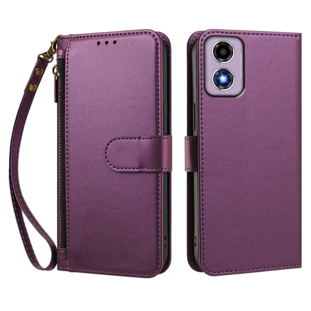 Funda Tipo Billetera para Motorola Moto E14 4G con Soporte y Bolsillo con Cierre Violeta intenso