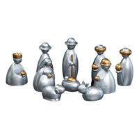 Bothyi - 10 Piezas De Estatua Del Nacimiento De Jesús, Adorno Artesanal Para Escritorio, Sala De Estar, Dormitorio, Color Plateado