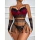 thumbnail image 2 of 5-piece Sexy Contrast Color Lace Hollow Sex Matching Lingerie Set, Breathable Jacquard Bra & Sheer String Bikini Panty & Tassel Skirt & Sleeves, Women's Sexy Lingerie & Underwear, 2 of 3