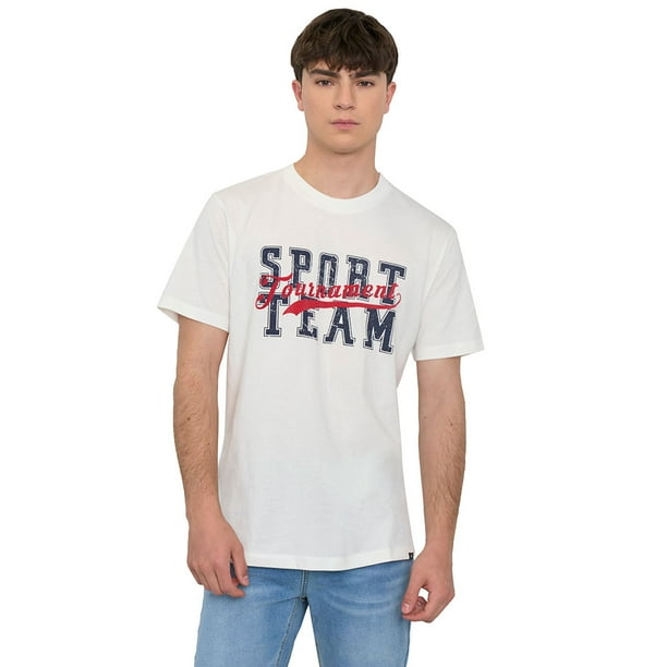 Polera Hombre R-Neck Print Blanco Corona