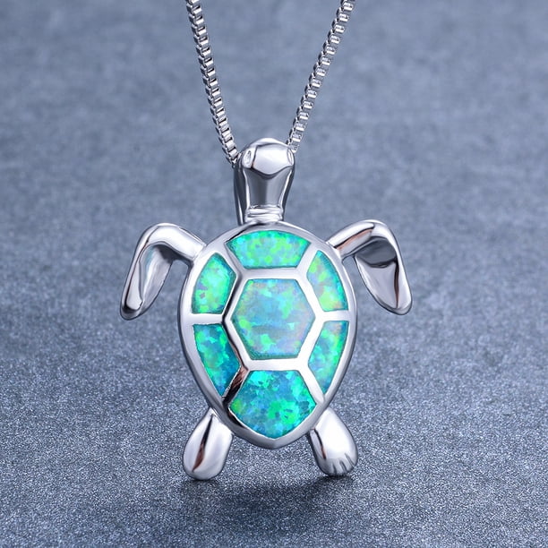 Gorgeous Bohemian Fire Opal Necklace - Silver Color, Blue, White & Green Tortoise Pendants