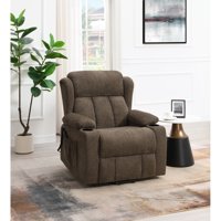 M&Ms - Lusio Brown Linen Power Motion Recliner W/Lift & Cup Holder
