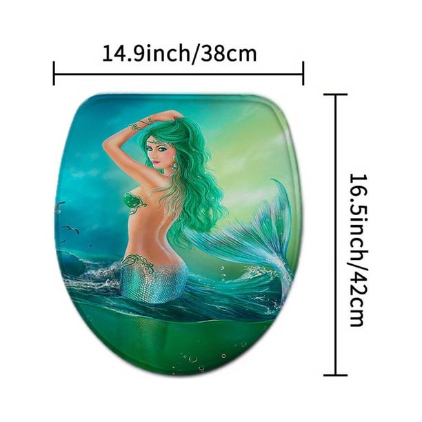 1pc Waterproof Green Mermaid Shower Curtain with 12 Hooks, Non-Slip Bathroom Rug, Toilet U-Shape Mat, and Toilet Lid Cover Pad - Enhance Your Bathroom Decor