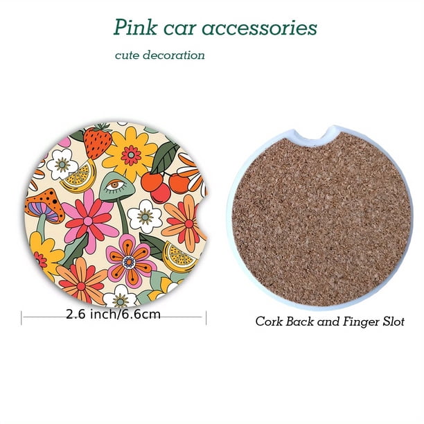 2pcs Ceramic Car Coasters With Cork Back And Finger Slot To Keep Your Car Cup Holders Clean And Dry