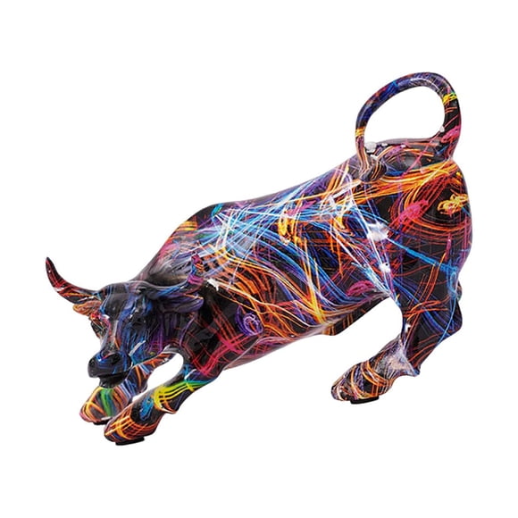 Figuritas de Toro de Resina Simples Feng Shui Arte Colorido Artesanía Colección de Esculturas de Animales Estatuas para Gabinete Hogar Dormitorio Saló estilo A
