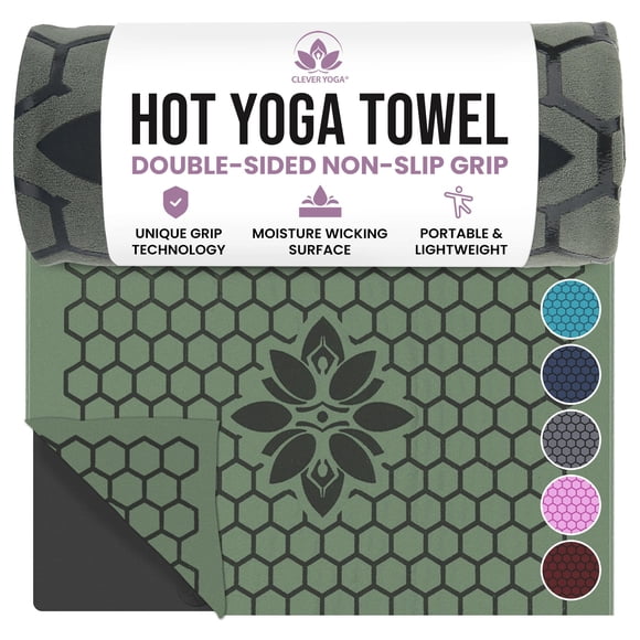 Toalla de yoga Clever Yoga Hot, antideslizante, absorbente de sudor, color oliva