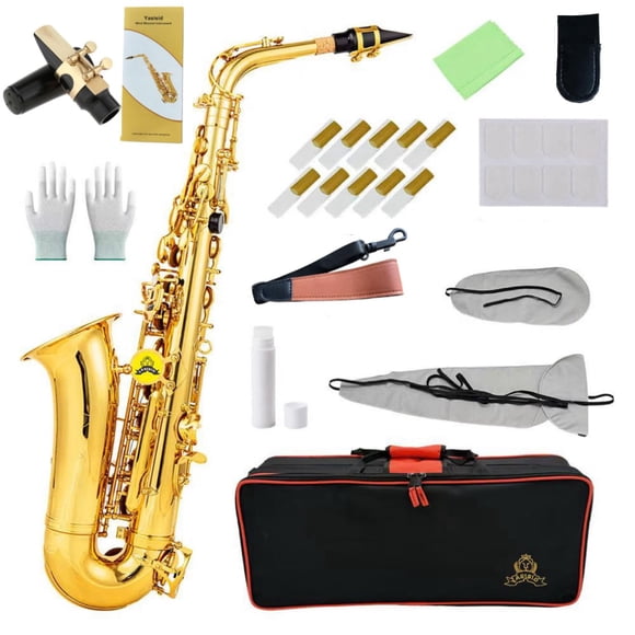 Saxofón alto Yasisid de latón de alta calidad con laca dorada en mi bemol