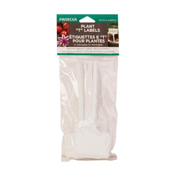 Plant T Labels Panacea, 15 cm, color blanco, paquete de 10
