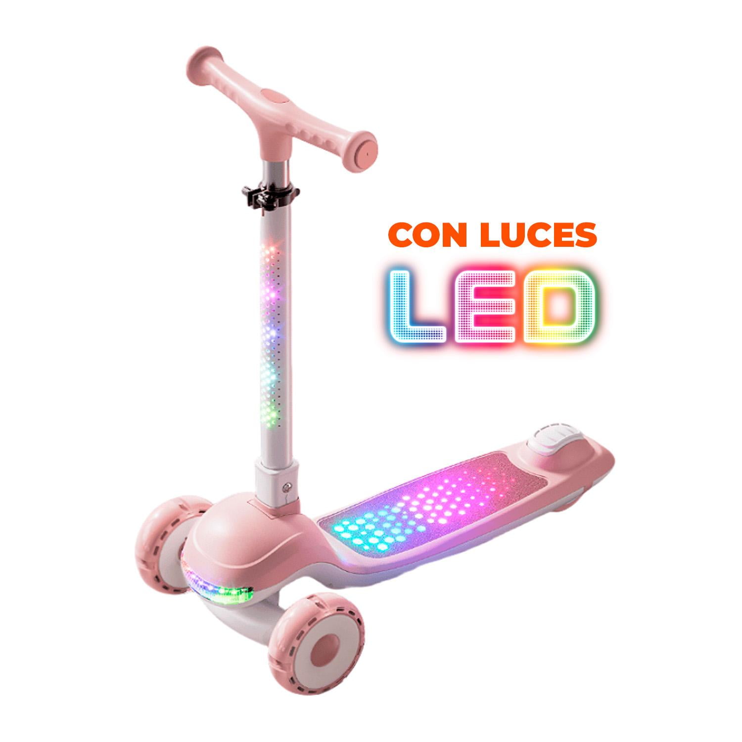 Global Latin Group - Scooter Infantil Con Luces Led 3 Ruedas Ajustable Y Seguro Rosa