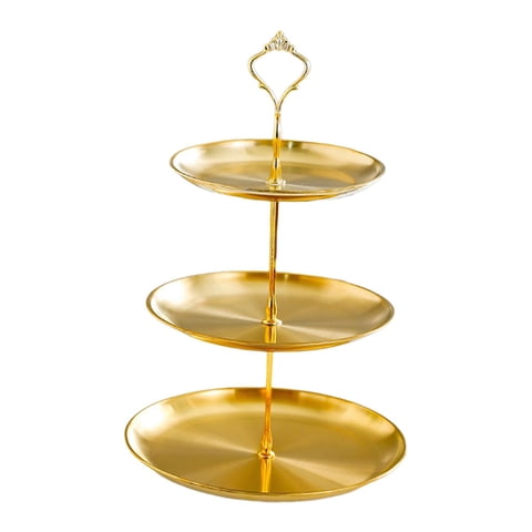 Magideal - Soporte De Exhibición Para Pasteles, Soporte De Exhibición Para Servidor De Alimentos, Práctico Plato Para Servir Fiestas De Acero Inoxidable, Soporte 3 Niveles