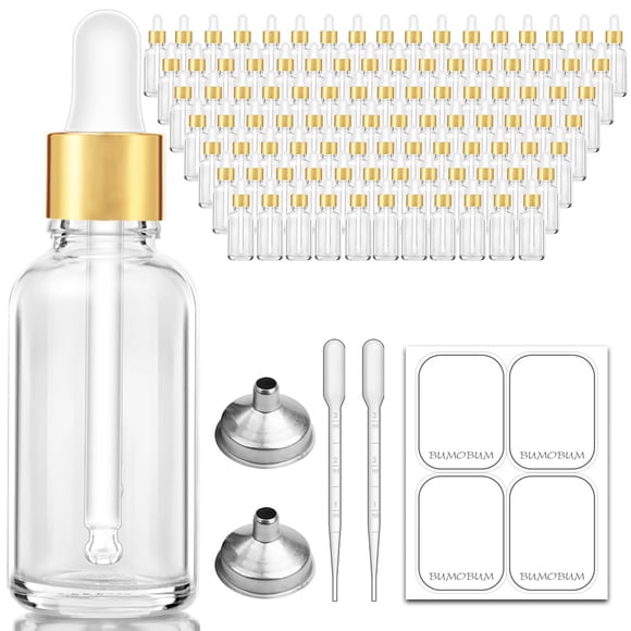 Botella cuentagotas Bumobum de vidrio transparente de 60 ml con tapa dorada x99