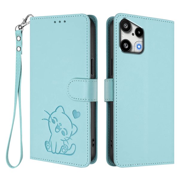 Funda Volteable con Diseño de Gato para Nothing Phone 3A Lite, Verde Claro