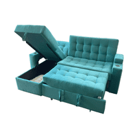 Camila Home - Sofá Cama En L Turquesa 3 Plazas Con Baúl Y Puffs 200 Cm