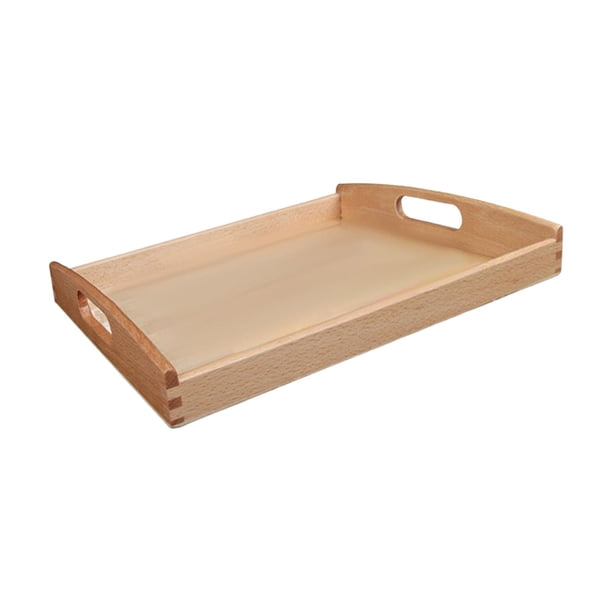 Bandeja Montessori de madera para servir con anidación, rectangular, con asas de madera, material de haya, adecuada para estantes Montessori, cafeterías, proyectos de manualidades, Medio