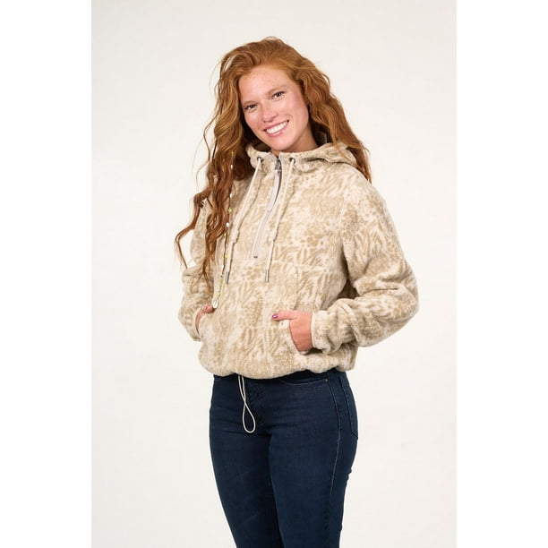 Poleron Polar Full Print Medio Cierre Beige Mujer
