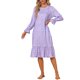 thumbnail image 2 of INSPIRE CHIC Vestido de dormir de manga larga con flores para mujer, camisón suave midi con acentos de volantes y cuello redondo 2XL púrpura, 2 of 6