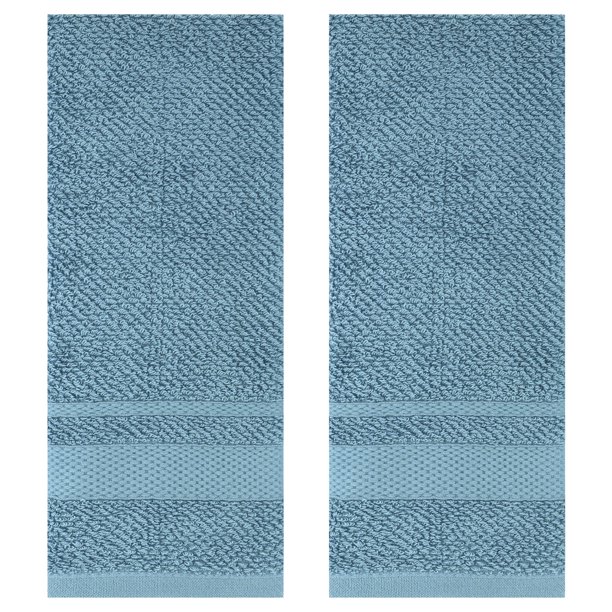 REGALWOVEN Toallas de Mano Sólidas, 100% Algodón para Baño Toalla Suave Absorbente para Secado de Manos y Lavado de Cara Azul 2 Piezas