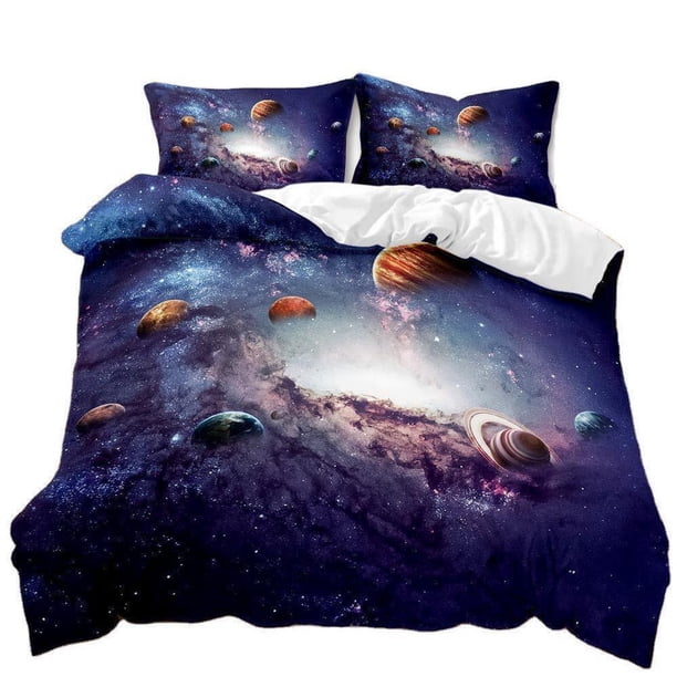 Galaxy Solar System Starry Sky Planets3 Quilt Duvet Cover Set Bedclothes Kids3-Piece Bedding Set