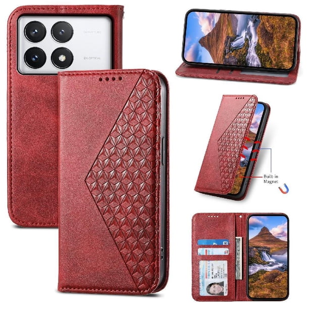 Funda Flip FOXDOCK para Xiaomi Poco X6 Pro 5G , Estilo Billetera con Diseño Rombo, Correa de Mano y Soporte, Uso Diario