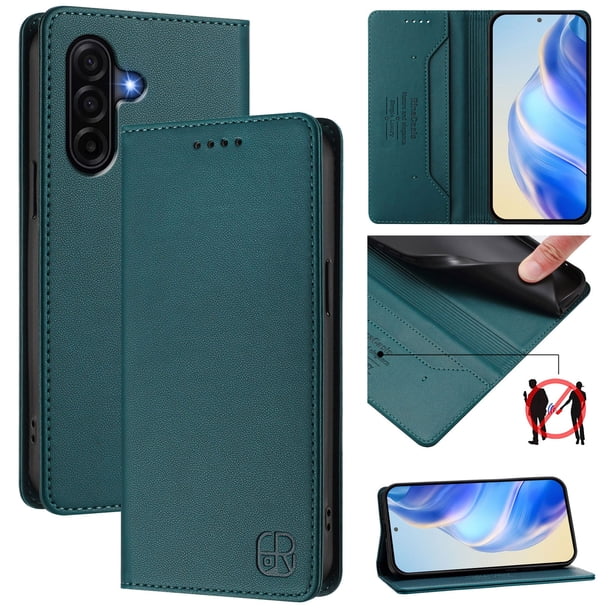 Funda Billetera con Soporte para Samsung Galaxy A57 Bloqueo RFID Plegable Verde oscuro