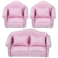Magideal - 1:12 1/12 Muebles Para Casa De Sofá, Con Cojines Traseros Vintage Hecho Doble Rosa Diy Miniatura Sillón Para Sala De Accesorios