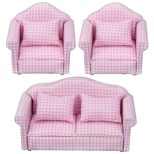 Magideal - 1:12 1/12 Muebles Para Casa De Sofá, Con Cojines Traseros Vintage Hecho Doble Rosa Diy Miniatura Sillón Para Sala De Accesorios